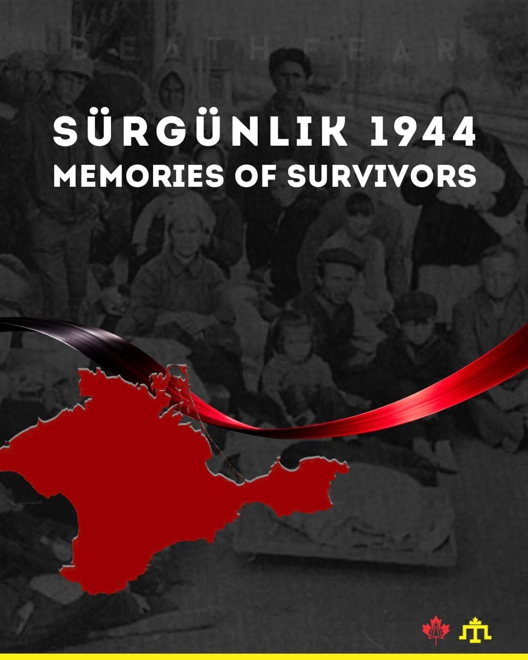 A commemorative graphic titled ‘Sürgünlik 1944 — Memories of Survivors’ (provisional, pending permission; no individuals identified).